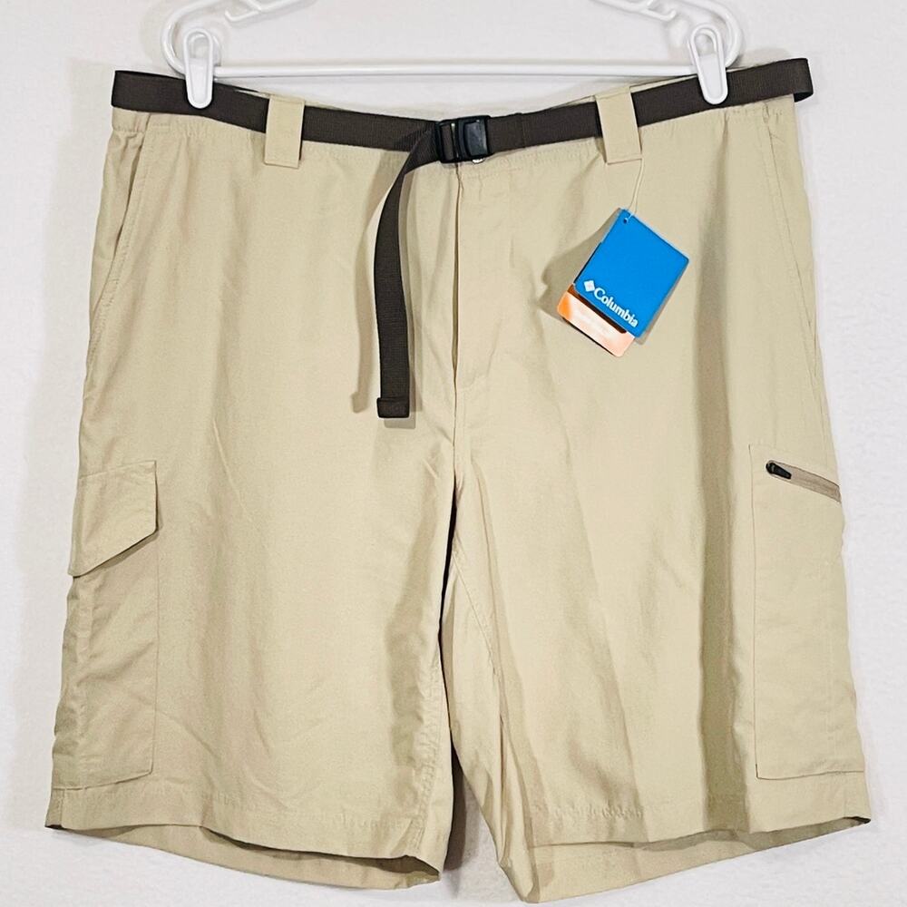 Columbia Cargo Shorts Men's 40 Omni Shade 50 UPF Moisture Wicking Khaki Belted